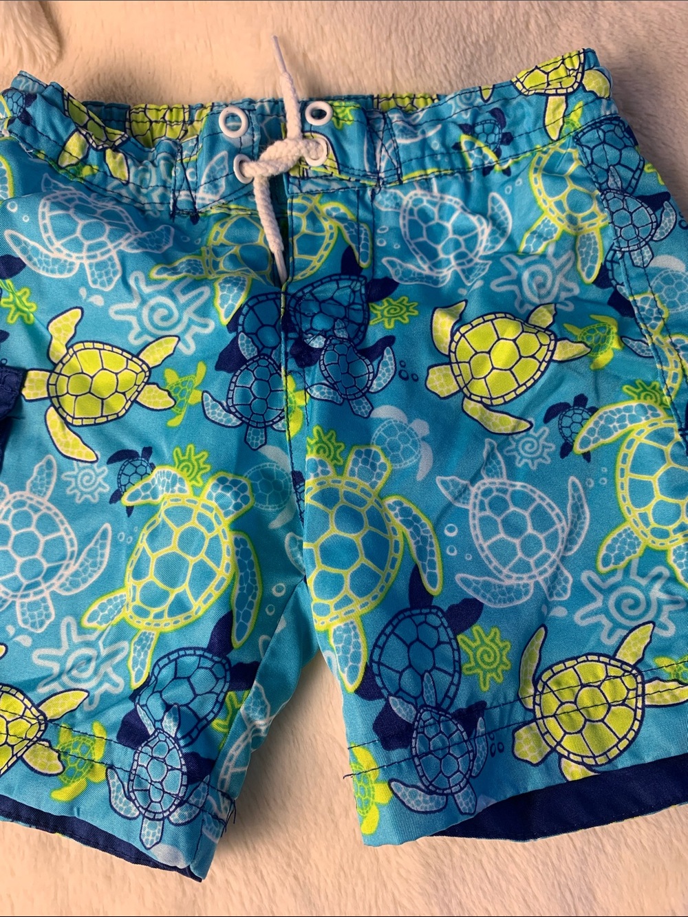 Skin Blue and Yellow Turtle Print Swim Shorts